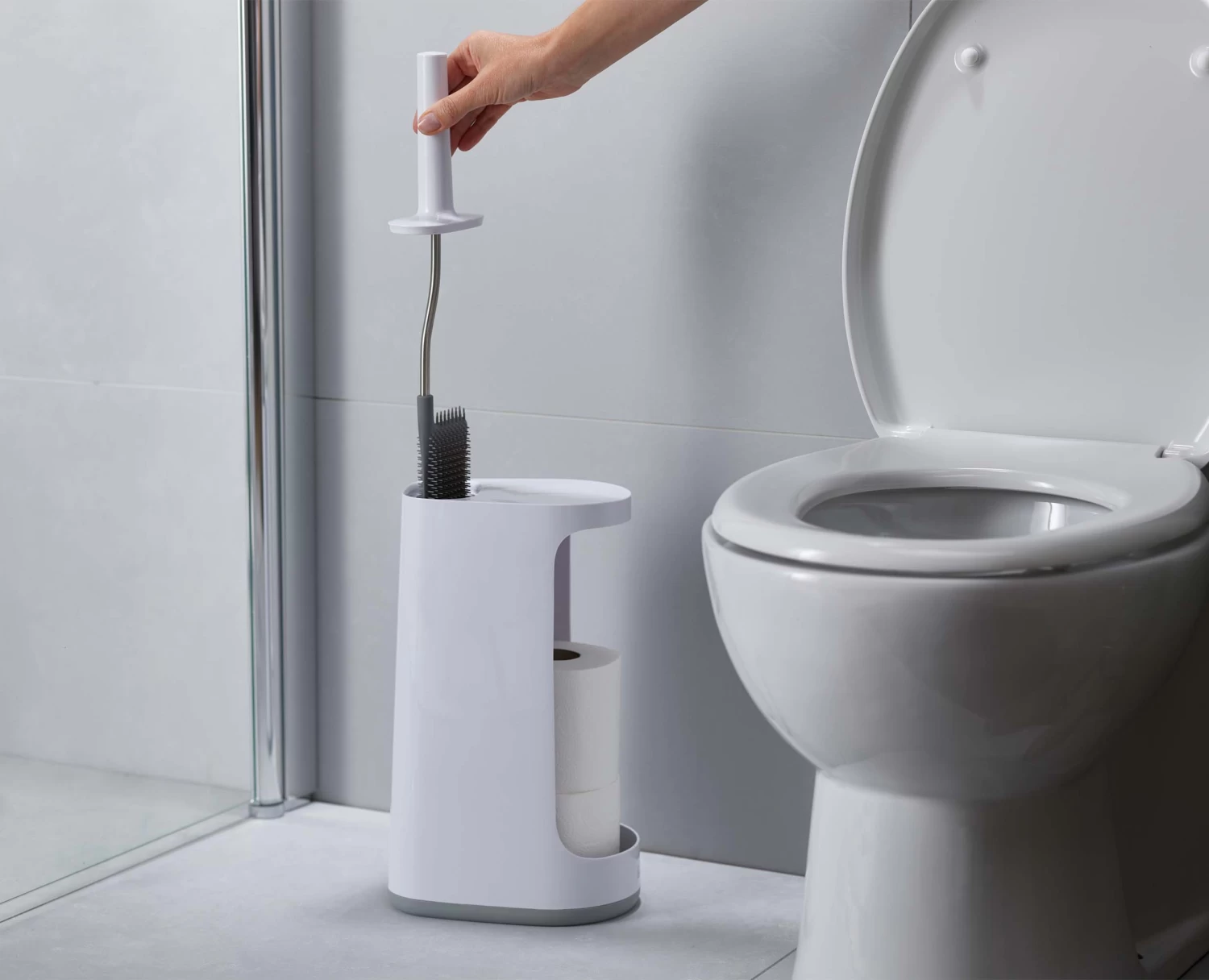 Flexâ„¢ Store Light Grey Toilet Brush with Storage Caddy