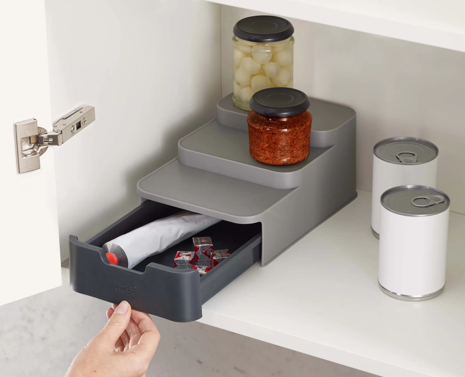 CupboardStore⢠Compact Grey Tiered Organiser